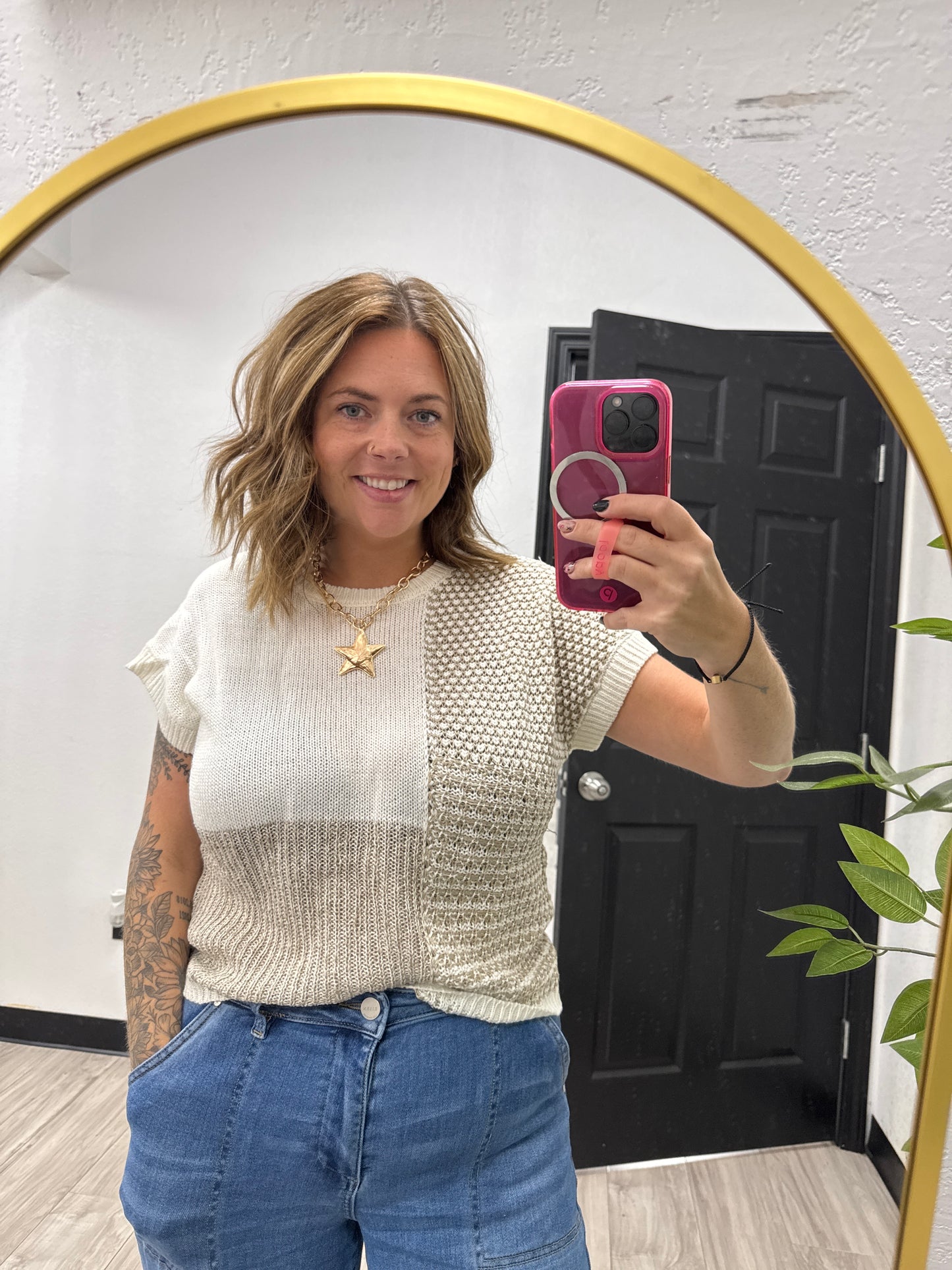 Taupe Color Block Top