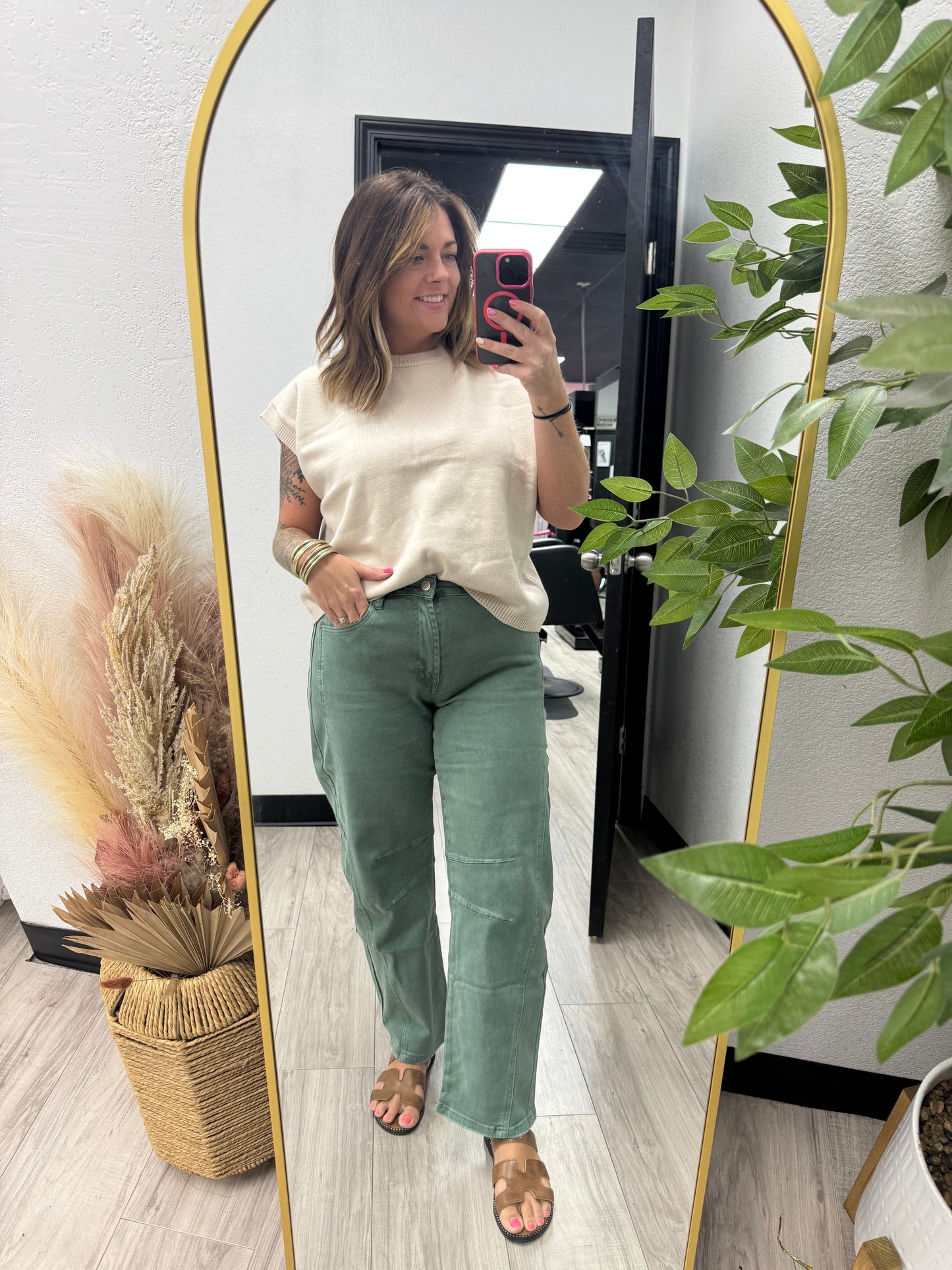 Olive Green Barrel Jeans