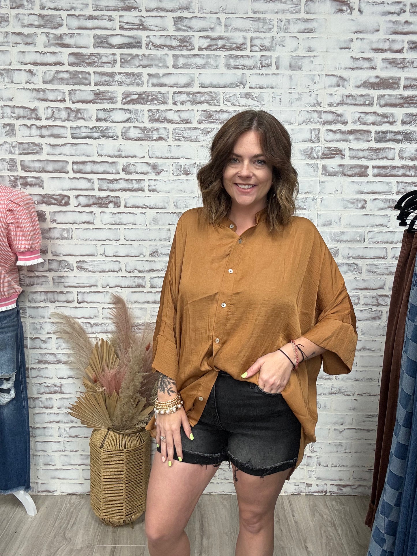 Satin Button Down Loose Top