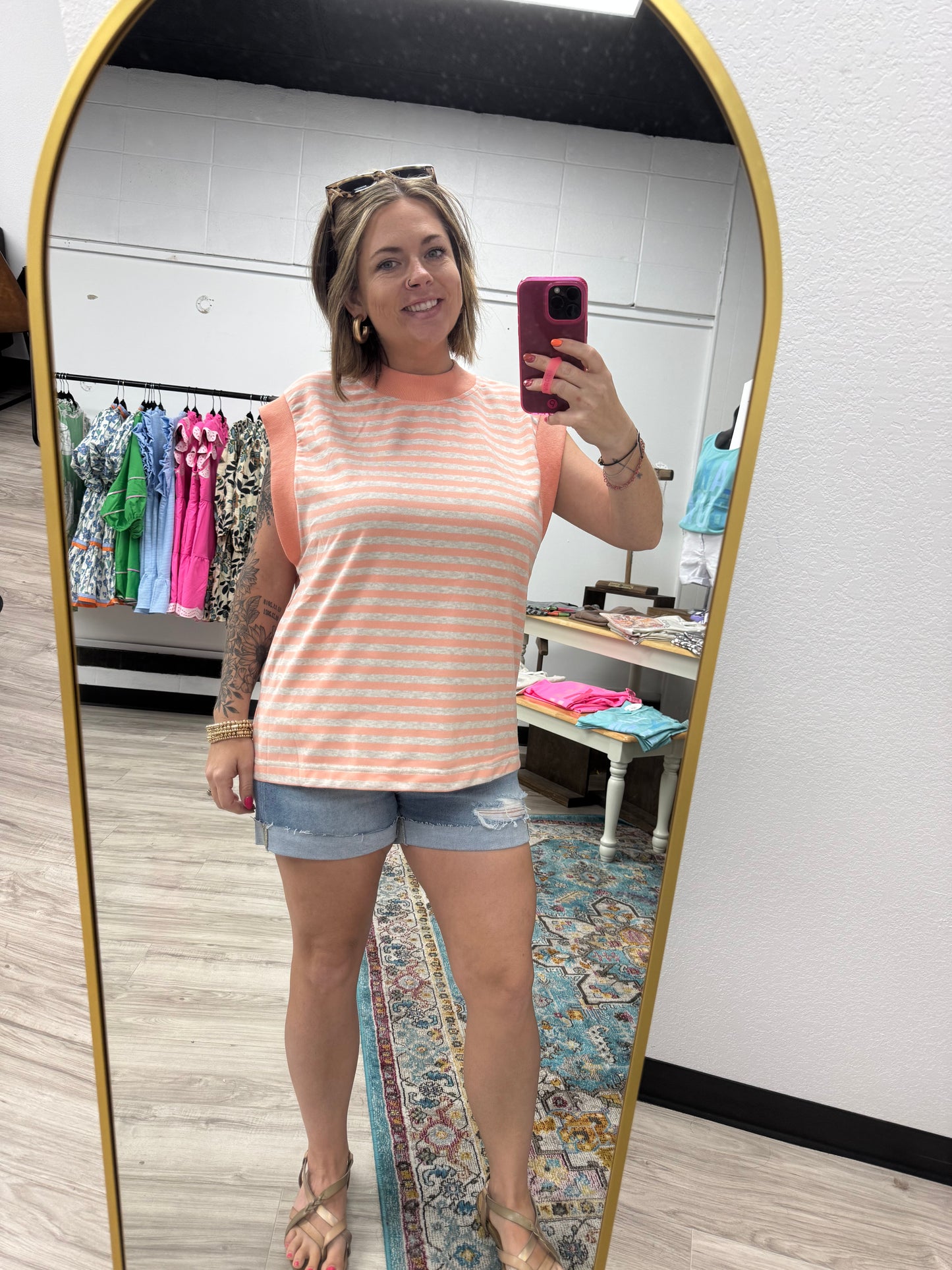 Striped Terry Cap Sleeve Top