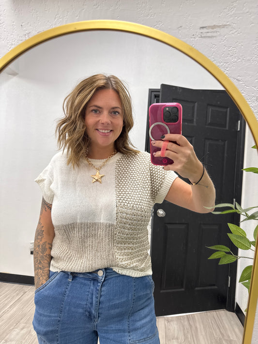 Taupe Color Block Top