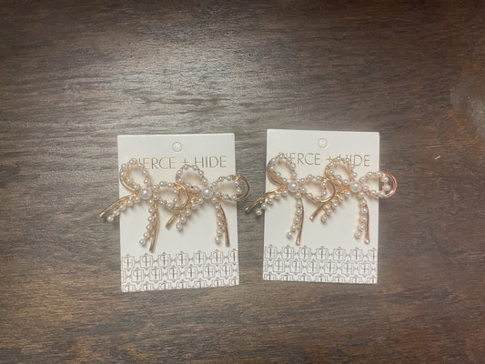 Pearl and Gold Bow Earrings