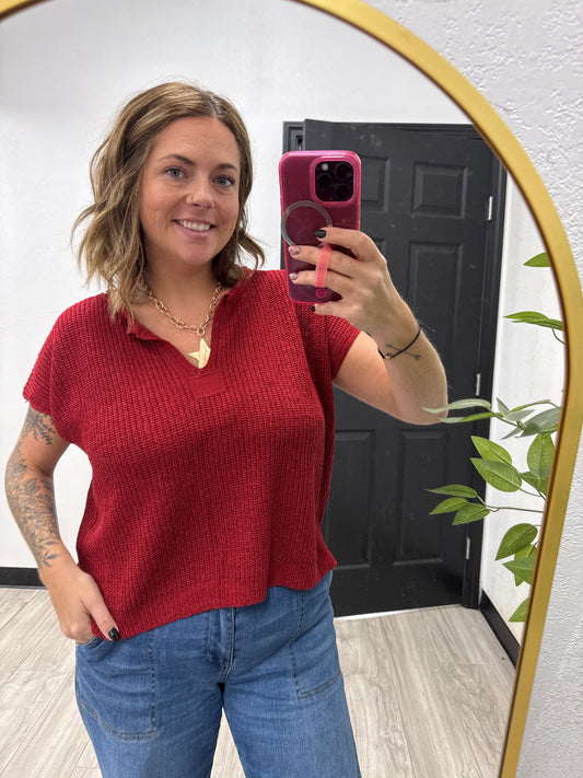 Red Knit Top