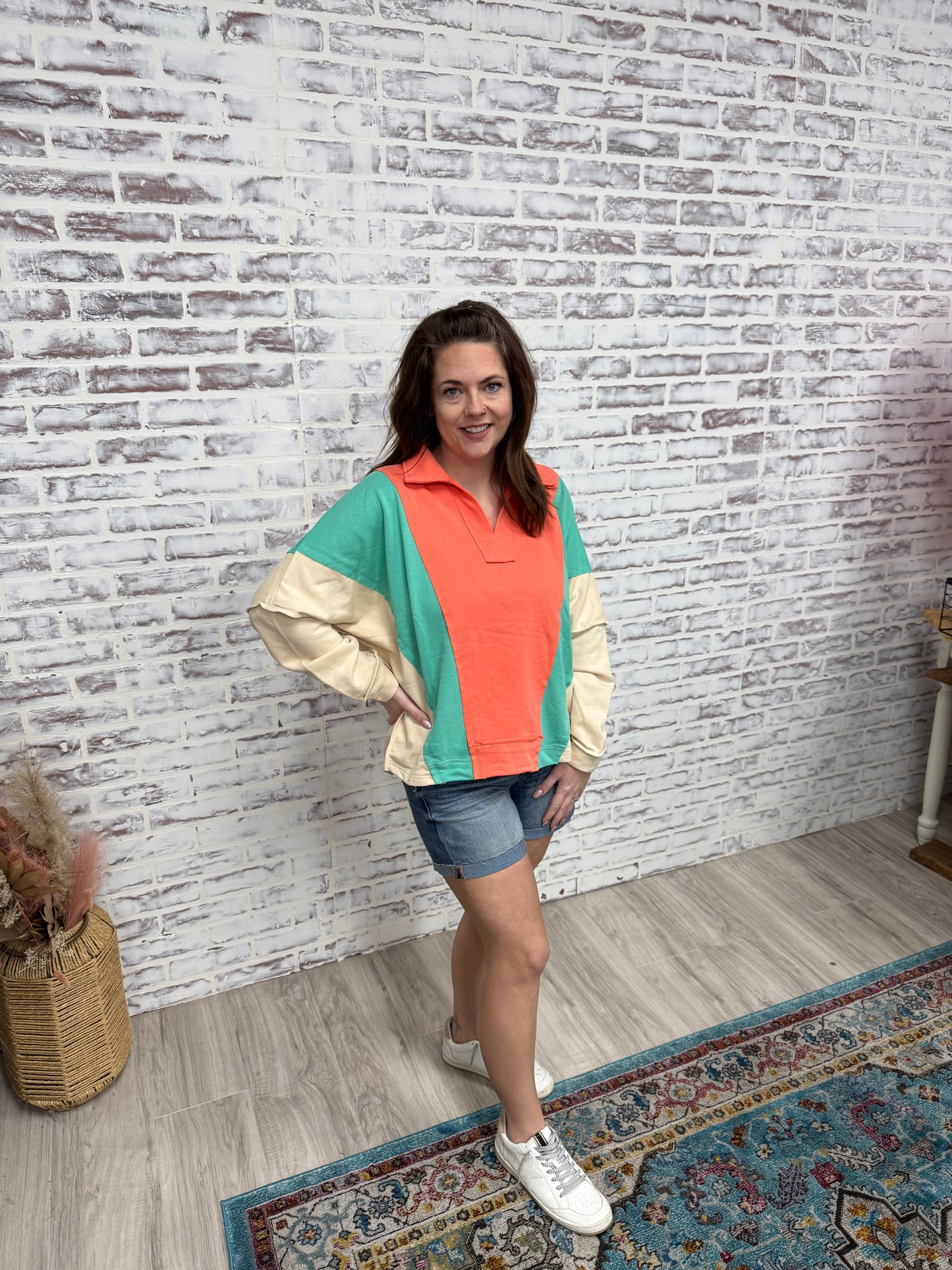 Collared Color Block Top