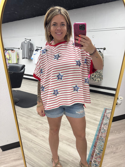 Sequin Star Patch Striped Tee
