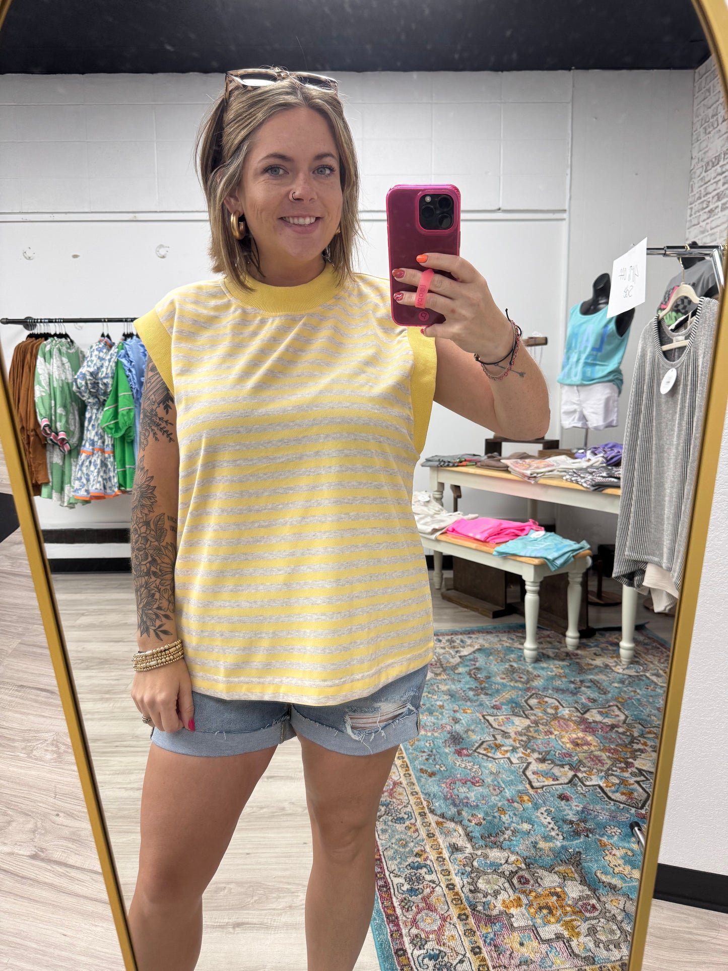 Striped Terry Cap Sleeve Top