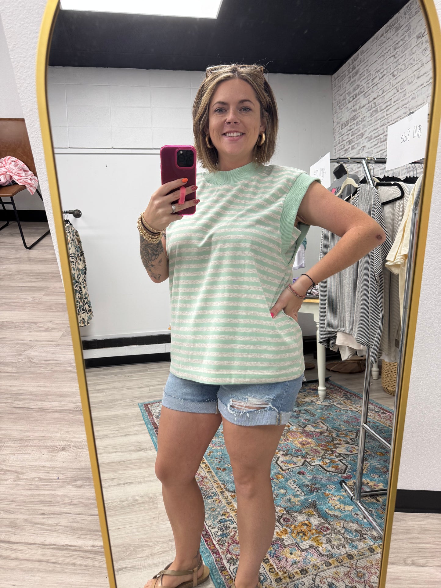 Striped Terry Cap Sleeve Top