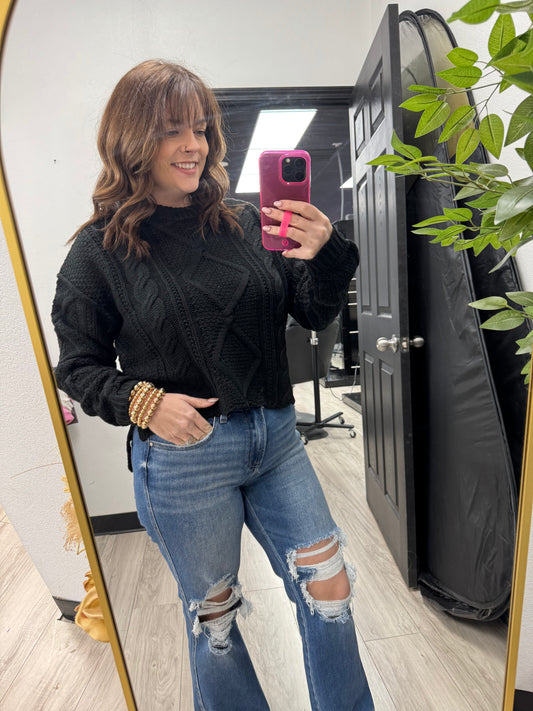 High Low Cable Sweater Top